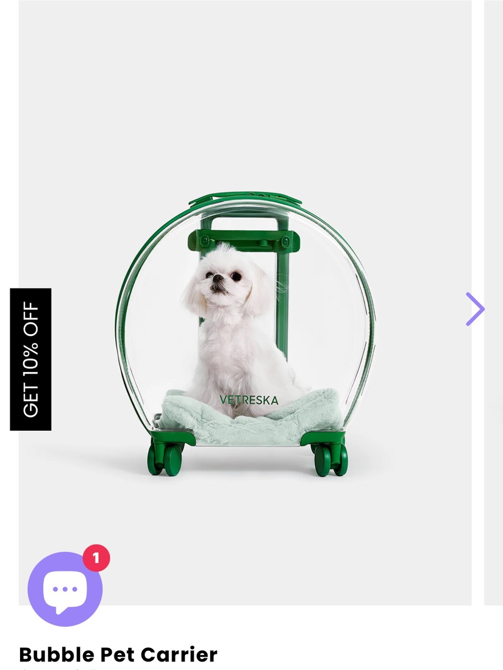 Vetreska Clear Bubble Pet Carrier in Green with Mint Accents